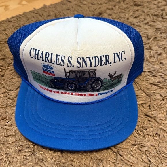VTG Ford Genesis New Holland Blue Tractor Snapback Hat K  Vintage New Holland Tractor SnapBack Trucker Hat K Products 90s Ford Blue Whige